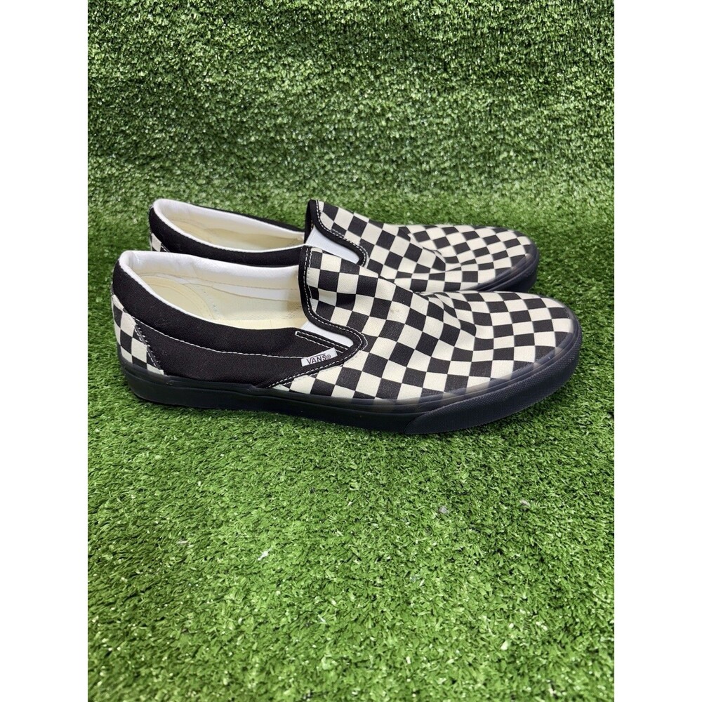 Vans Classic Slip-On Checkerboard Black White Sneakers Shoes Men's Size 11